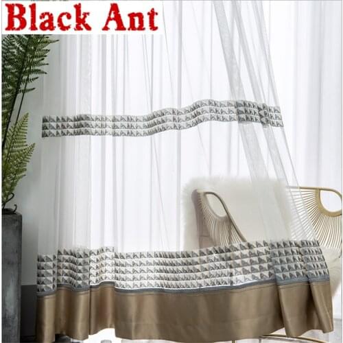 Embroidery Flower Sheer Curtain For Living Room Finished Splicing Window Screen Bay Balcony Light Luxury Voile Sheer X-JD1038