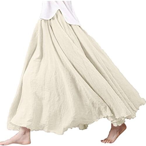 JAYCOSIN Women Bohemian Style Skirt Elastic Waist Band Cotton Linen Long Maxi Skirt Dress High Waist Skirts Falda Plisada Mujer