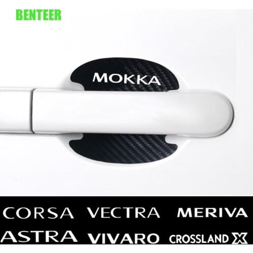 4pcs Carbon Fiber Car Door Handle Protection Sticker For Opel OPC Astra Insignia Corsa Mokka Vectra Meriva Vivaro Crossland X