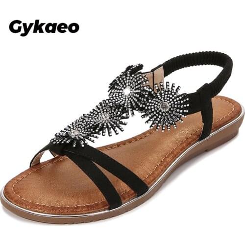 Gykaeo Women Sandals 2020 New Flat Summer Women Sandals Crystal Bohemia Ethnic Flat Sandals Casual String Bead Beach Shoes Woman