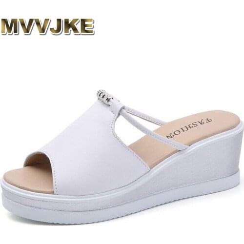 MVVJKE Genuine Leather 2018 Summer Wedges Platform Fish Mouth Woman Sandals Gladiator Shoes For Women Chaussure Femme Zapatos Mu