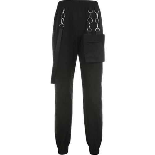 Black Solid Hight Waist Harem Pants Streetwear Style Women Trousers 2020 Autumn New Loose Casual Pocket Ladies Daily Pants