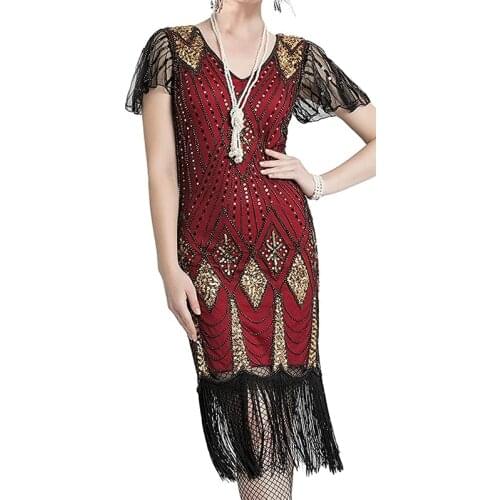 Plus Size Vintage Bridal 1920s Deco Gatsby Sequin Flapper Dresses with Sleeve 20s Long Fringed Beaded Party Dress for Women