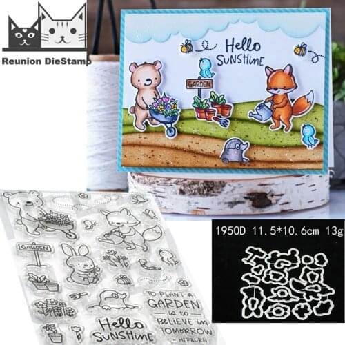Animal Bear Fox Rabbit Garden Metal Cutting Dies and Stamps Stencil for DIY Scrapbooking Photo Album Embossing Decor Paper Card