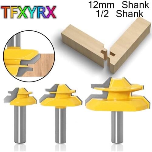 1pc/3pcs 12mm 1/2inch Shank Lock Miter Router Bit 45 Degree Glue Joint Milling Tenon Cutter for Wood Woodworking Power Tools