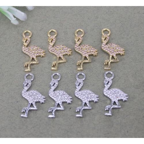 10pcs Fashion Micro Pave CZ red-crowned crane Shape Pendant Beads,CZ red-crowned crane Charms For Jewelry Making