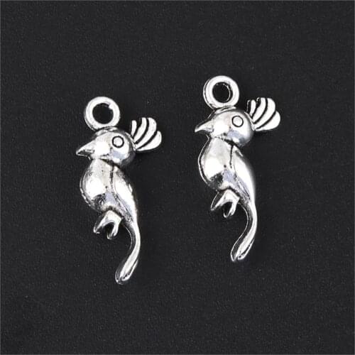 15Pcs Silver Color Lovely Parrot Bird Charms Making Animal Pendant For Women Necklaces Bangle Jewelry Accessories 20x9mm A3276