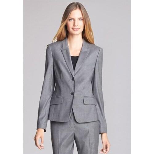2015 Womens Elegant Lapel Two Button Custom made Gray Work Wear Business Office Fitted Slim Suit For Women