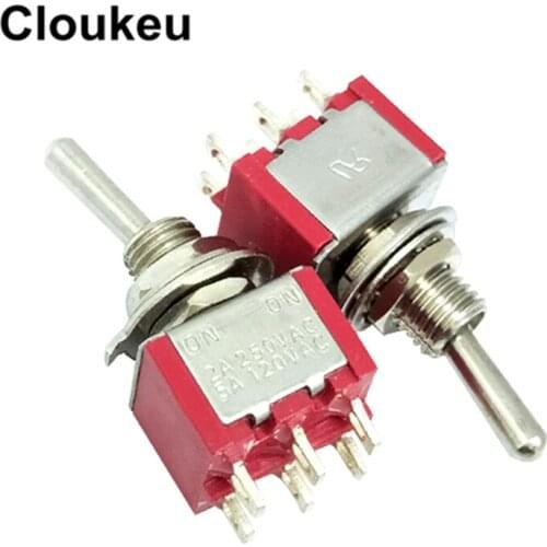 5Pcs MTS-223-2 6MM Red Reset 6Pin/2File (ON)-ON Rocker switch Toggle Switch 2A250V 5A120V
