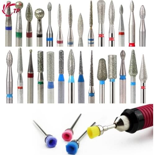 New 1pcs Diamond Nail Drill Bits Carbide Cuticle Clean Rotary For Electric Manicure Pedicure Round Top Diamond Nail Drill Bit