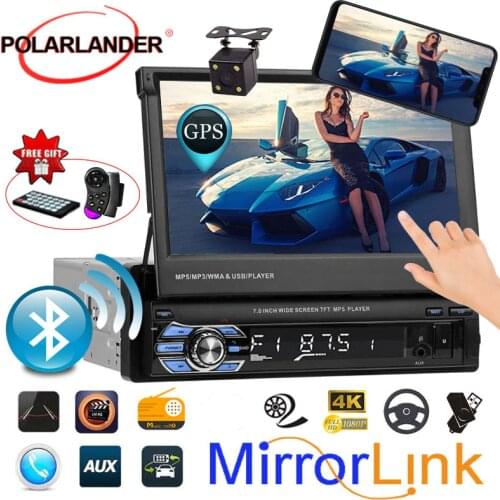 1 DIN GPS Radio 7" Mirror Link Stereo USB/AUX with Remote Control Cassette Player Retractable Autoradio Bluetooth Car Radio