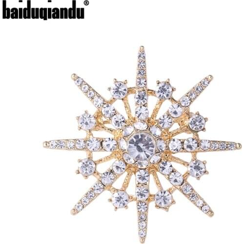 Baiduqiandu Brand Crystal Rhinestones Starburst Brooch Pins for Dress Decoration Jewelry Accessories