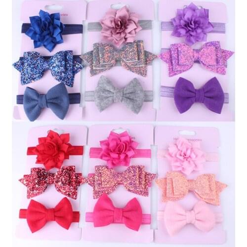 Cute Infant Baby Girls Bow Headband Elastic Hairband Hair Photo Props Gift Kids Accessories Headwear 3Pcs/Set