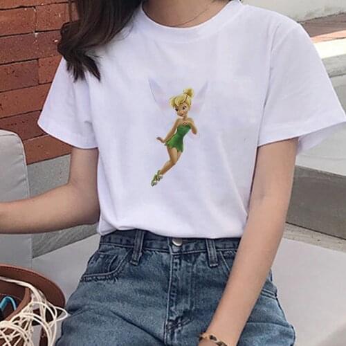 White Summer T Shirt Women Casual Girl Tee Shirts Harajuku Disney Fairies Tinker Bell Tops Short Sleeve T-shirt Ladies Clothings