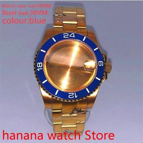 Bliger Suitable for NH35 36 Mingzhu2813 Miyata automatic winding 40mm sealed back gold box series, with rotating bezel blue