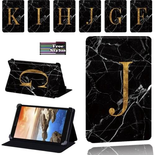Black Marble Alphabet Print Pattern PU Leather Case for Lenovo Tab 7" / 8" / 10" Thinkpad - Tablet Foldable Case