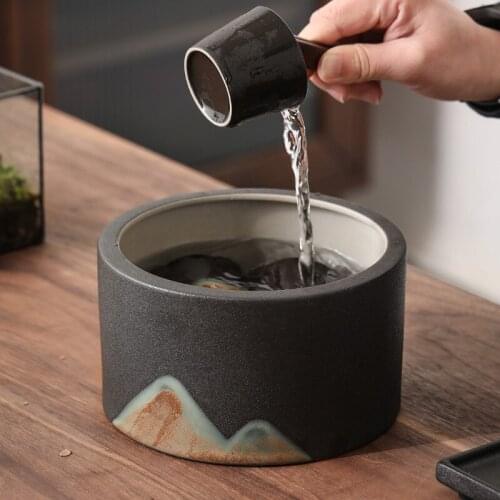 Glaze Painting Color Tea Basin bei xi Manual Stoneware Washing Tea Basin Tea Leaf Bucket Large Small Number Circular Kung Fu Tea