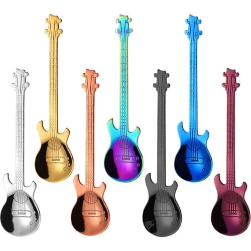 Stainless Steel Guitar Shaped Love Coffee Spoon Teaspoon Children Spoon New Beautiful 7 Colors Coffee Tea Use