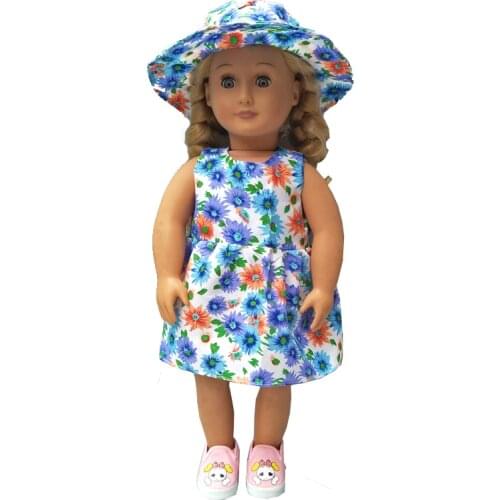 For 43cm doll flower dress with hat for 18 inch girl doll toys dress doll accessory baby girl gift play doll dress up