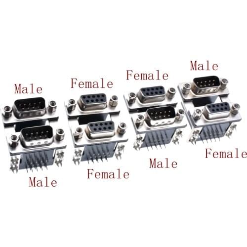 Double DR9 DB9 Mixed D-Sub Female to Female Male to Male Female to Male Connector 90 Degree Right Angle Serial Port Adapter
