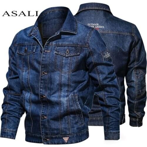 Denim Jacket Mens Spring Autumn Casual Mens Jeans Jackets Multi-pocket Male Cowboy Coats Lapel Embroidery Big Size 6XL Solid