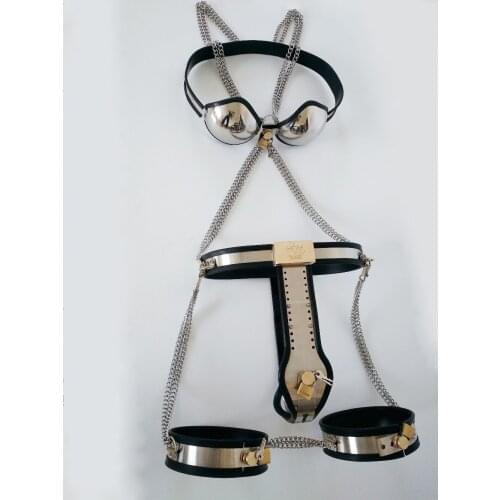 Fetish Stainless Steel female chastity belt.4pcs/set bdsm bondage restraints chastity belt female erotic toys sex toys for women