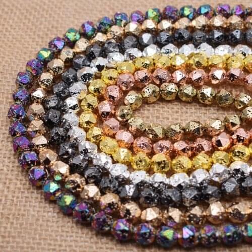 6/8/10mm Rose Gold Color Faceted Lava Stone Natural Round Loose Spacer Faceted Rock Volcanic Stone Beads for Jewelry Making