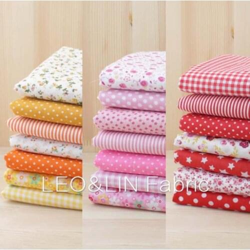 DIY Summer Style Red Orange Yellow Dot Cotton Fabric For Sewing Doll Patchwork Textile 50*50cm (7pieces/lot)