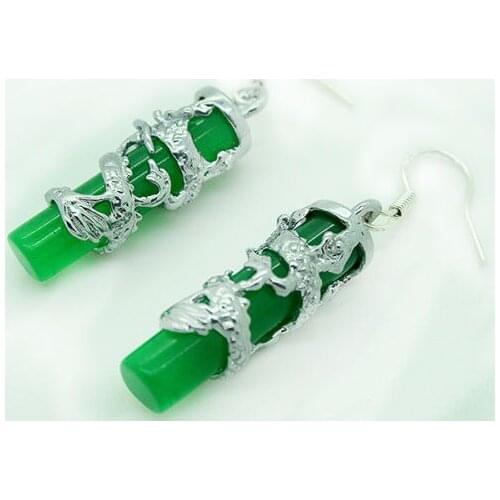 Good Wholesale price Beautiful Imperial Inlay Genuine Natural stone gems Green gemrs Dragon 925 Sterling Earrings