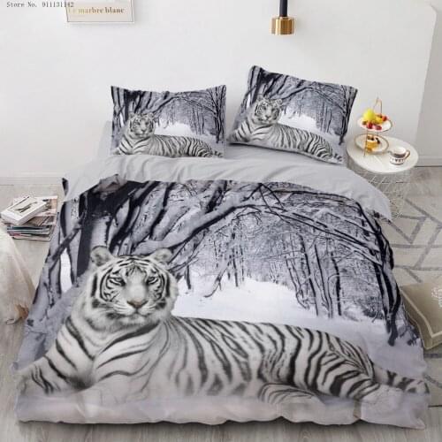 3D Bedding Sets Black Duvet Quilt Cover Set Comforter Bed Linen Pillowcase King Queen 180x210cm Size Animal Tiger Design Printed