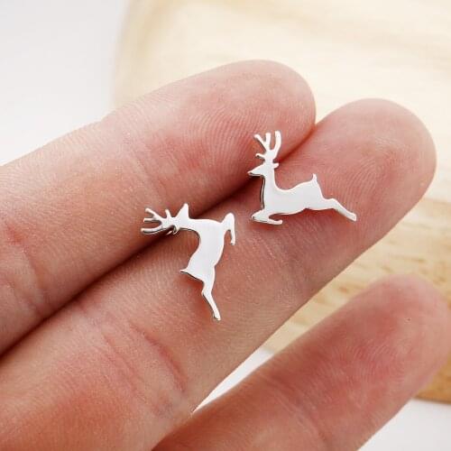 Fashion Stainless Steel Jumping Deer Shaped Tiny Stud Earrings for Women Girls New Year Lucky Gift Aretes