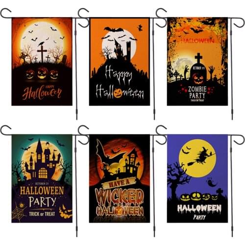 New Halloween Garden Flag Ornaments Pumpkin Witch Old Castle Outdoor Burlap Flag for Yard Garden Decoration