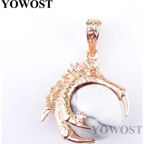 Wholesale 5Pcs/Lot White Turquoise Stone Pendants Dragon Claw Charm Round Ball Bead Crystal Reiki Chakra Jewelry QN3100