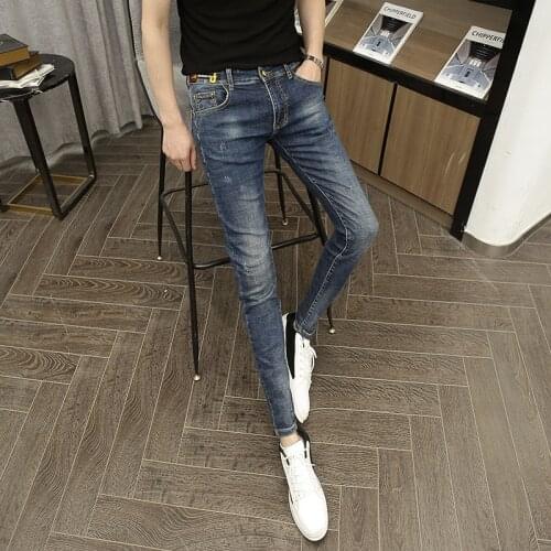 Autumn Winter 2021 Fashion street Men’s Jeans Trend Korean Elastic Youth Slim Pencil Feet Casual Men’s denim Pants Long Pants