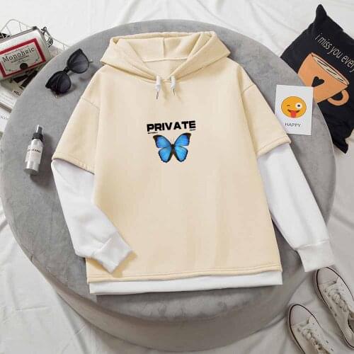 Autumn Spring Fake Two Piece Oversized Hoodie Men Women Butterfly Print Hip Hop Clothes Streetwear New Pullover Sweatshirt