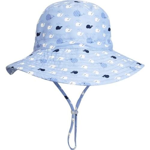 Summer Hat Boy Bucket Hat Kids Sun Beach Blue Animal Wide Brim With String Holiday Outdoor Accessory For Baby Toddlers Spring