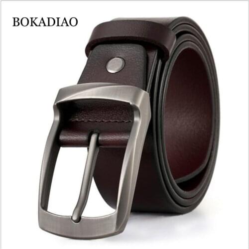 BOKADIAO mens genuine leather belt vintage Alloy Pin Buckle Black Cowskin waist belt Luxury designer Belts for Men high quality