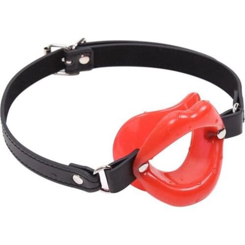 PU Leather Strap Rubber Lips Shaped O Ring Mouth Gag BDSM Bondage Fetish Adult Sex Toys for Woman S&M Sex Products for Couples