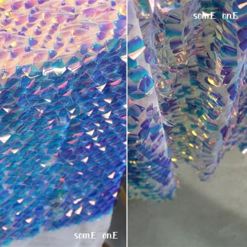 Rhombic Sequins Mesh Fabric Blue Pink Gradient scales DIY Background Decor Props Stage Clothes Skirt Dress Designer Fabric