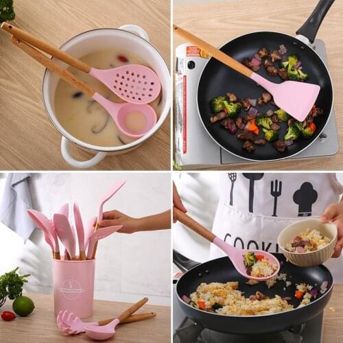 Kitchen Cookware Silicone Kitchenware Non Stick Cooking Pot Sets Spatula Ladle Egg Beaters Shovel Pink Cute Kitchen Accessories