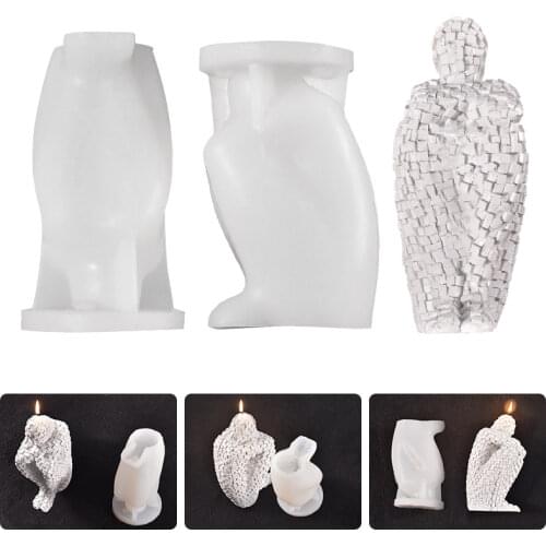 DIY Resin Handmade Nordic Abstract Human Body Candle Mold Mosaic Meditating Man Silicone New Model