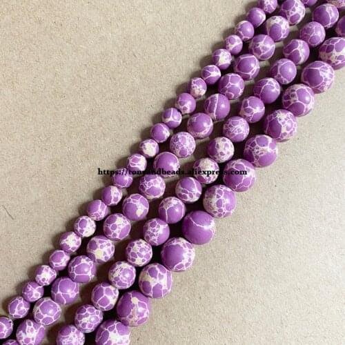 Synthetic Stone Purple Sea Sediment Turquoise Round Loose Beads 15" 6 8 10 12MM Pick Size For Jewelry Making DIY