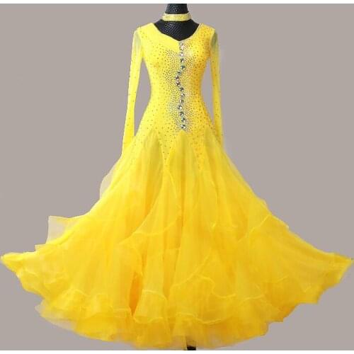 Competition ballroom Standard dance dress dance clothing,ballroom waltz dresses Ballroom Dance Dress waltz dress yellow