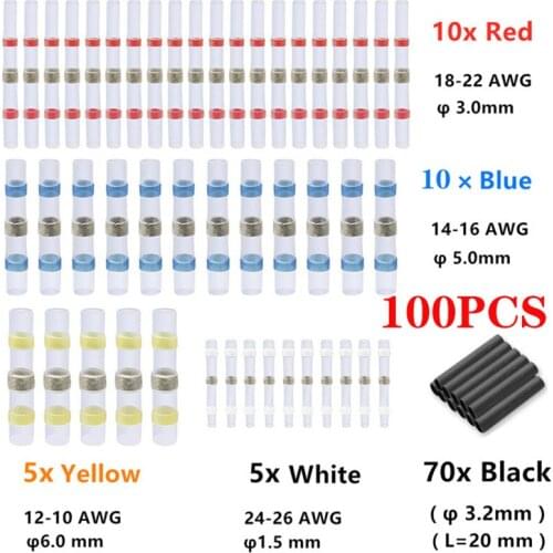 100PCS Heat Shrink Connect Terminals Wire Insulated Butt Connectors Waterproof Solder Sleeve Tube Crimp Terminals With Thicken