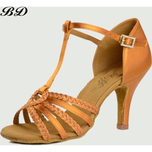 Top Grade Dance Shoes BDDANCE Latin Shoes Imported Satin BD 2368 Diamond Buckle Braided Upper Sweat Insole Real Leather Sole HOT