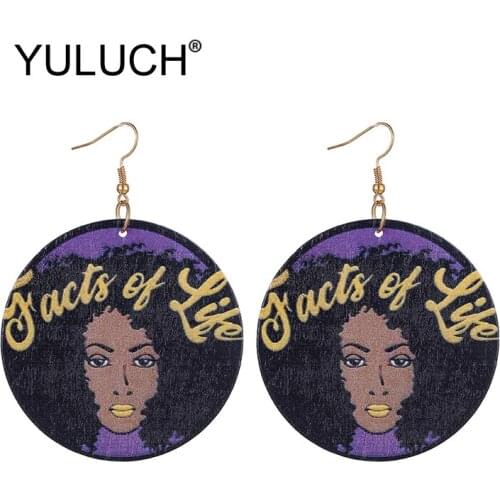 YULUCH Ethnic Big Round Natural Wooden Pendant Earrings Fashion Jewelry Pop Printed Printing African Style Long Dangle Earrings