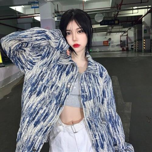Tie-Dye Denim Jacket Women Spring Autumn New Loose Streetwear Vintage Street Harajuku Tooling Jaqueta Jeans Female Outerwear