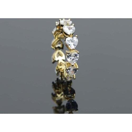 Iced out fashion women heart arrow clear cz band finger rings for lady gold silver color engagement wedding jewelry wholesale