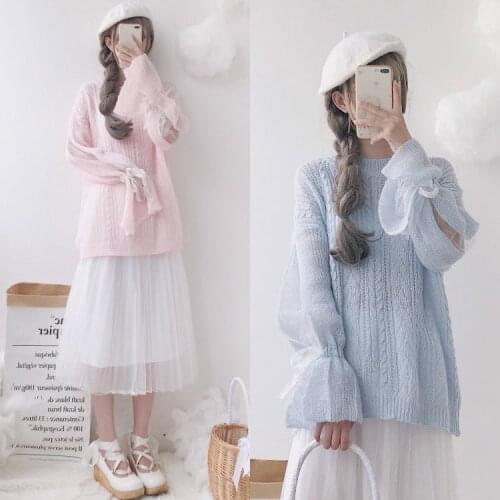 Long Thin Hollow Out Sleeve Cute Womens Knitted Sweater Pullovers Long Sleeve Fall,Winter Sweaters Cute Girls Loose 3 Colors