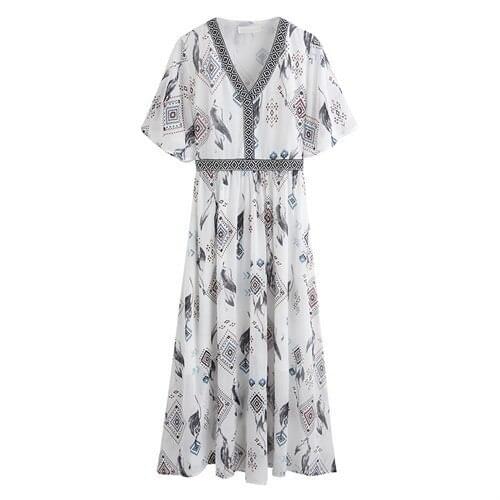 2021 Summer New Style Floral Print Boho Vacation Vestidos Elegant Pastel Harajuku V-neck Robe Chiffon Beach Korean Dress Women